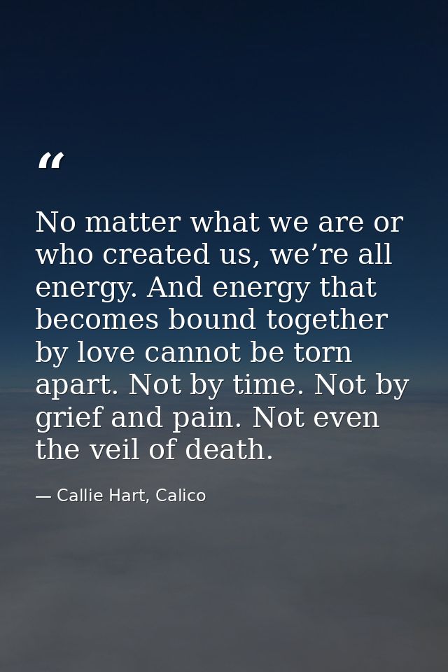 No matter what we are or who created us, we’re all energy. And energy that becomes bound together by love cannot be torn — Callie Hart, Calico