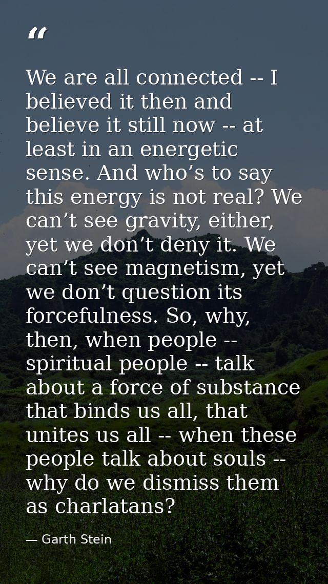 We are all connected -- I believed it then and believe it still now -- at least in an energetic sense. And who’s to say  — Garth Stein