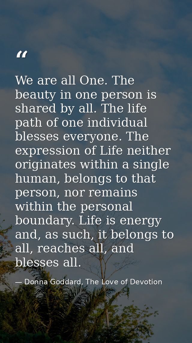 We are all One. The beauty in one person is shared by all. The life path of one individual blesses everyone. The express — Donna Goddard, The Love of Devotion