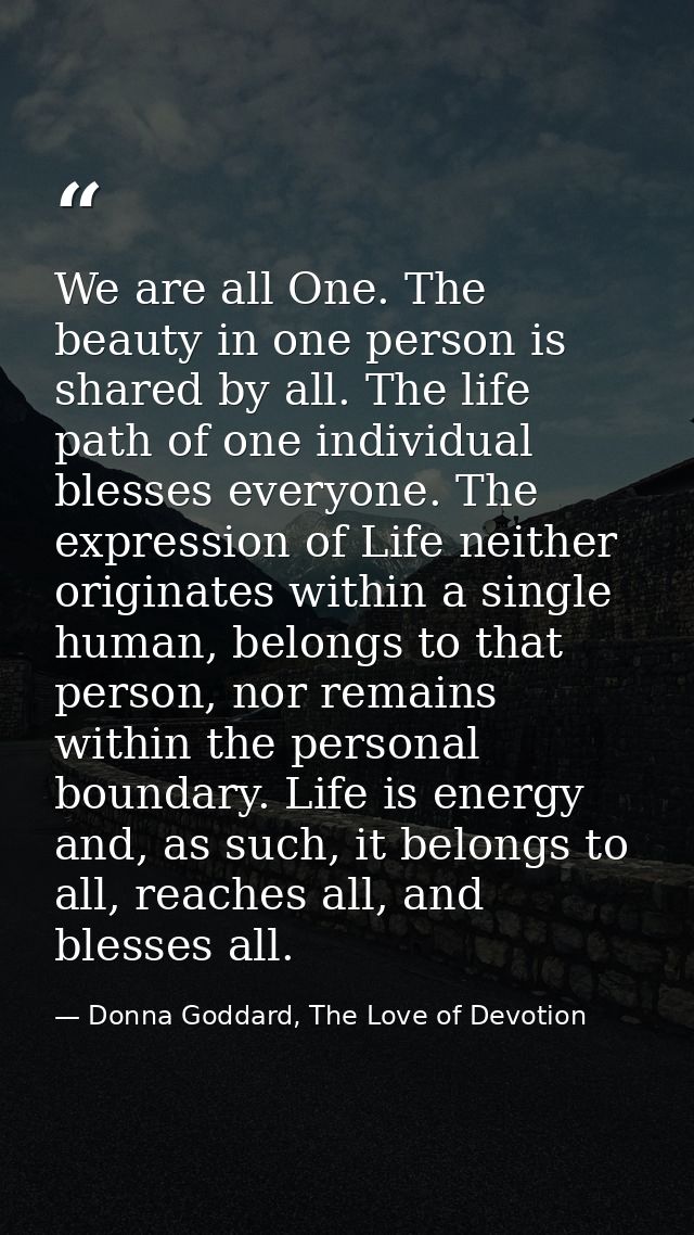 We are all One. The beauty in one person is shared by all. The life path of one individual blesses everyone. The express — Donna Goddard, The Love of Devotion