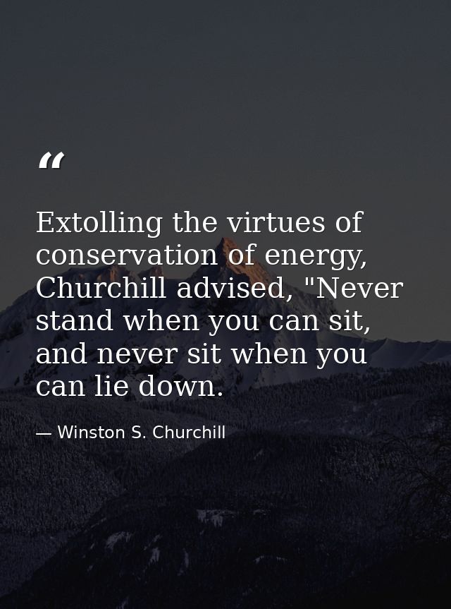 Extolling the virtues of conservation of energy, Churchill advised, "Never stand when you can sit, and never sit when yo — Winston S. Churchill