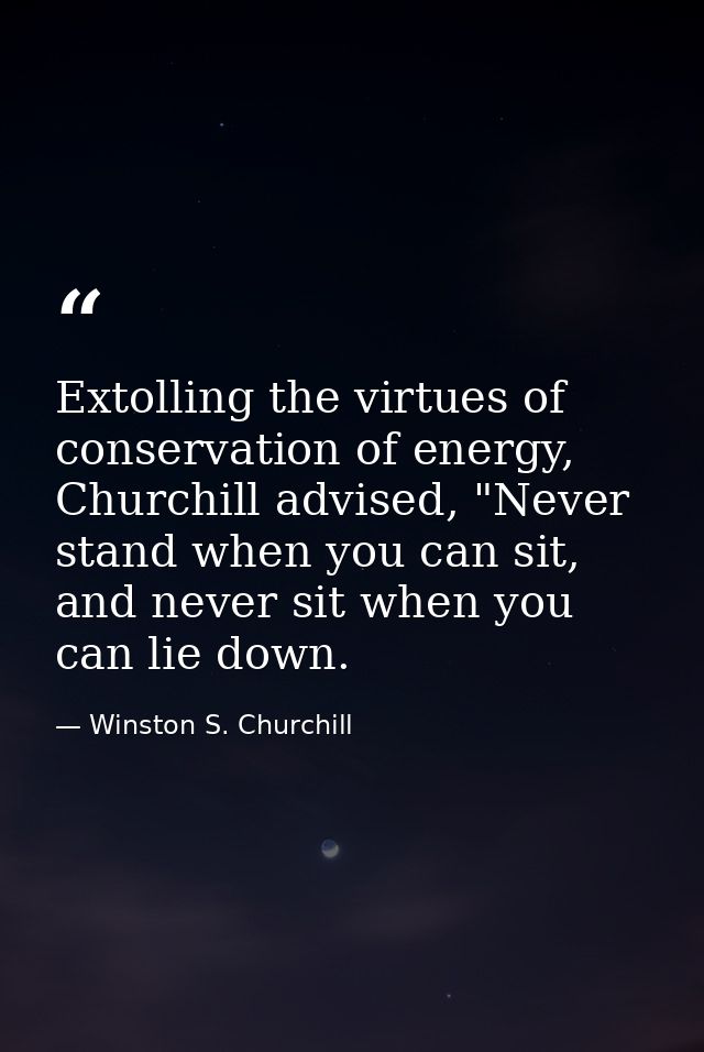 Extolling the virtues of conservation of energy, Churchill advised, "Never stand when you can sit, and never sit when yo — Winston S. Churchill