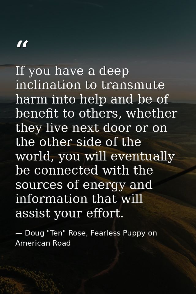 If you have a deep inclination to transmute harm into help and be of benefit to others, whether they live next door or o — Doug "Ten" Rose, Fearless Puppy on American Road