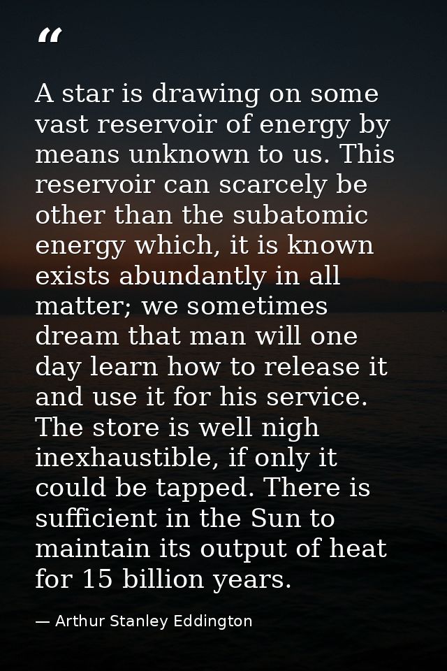 A star is drawing on some vast reservoir of energy by means unknown to us. This reservoir can scarcely be other than the — Arthur Stanley Eddington