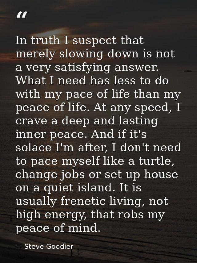 In truth I suspect that merely slowing down is not a very satisfying answer. What I need has less to do with my pace of  — Steve Goodier