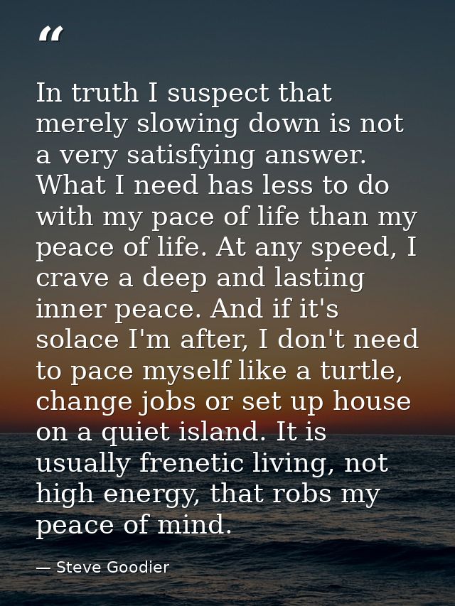 In truth I suspect that merely slowing down is not a very satisfying answer. What I need has less to do with my pace of  — Steve Goodier