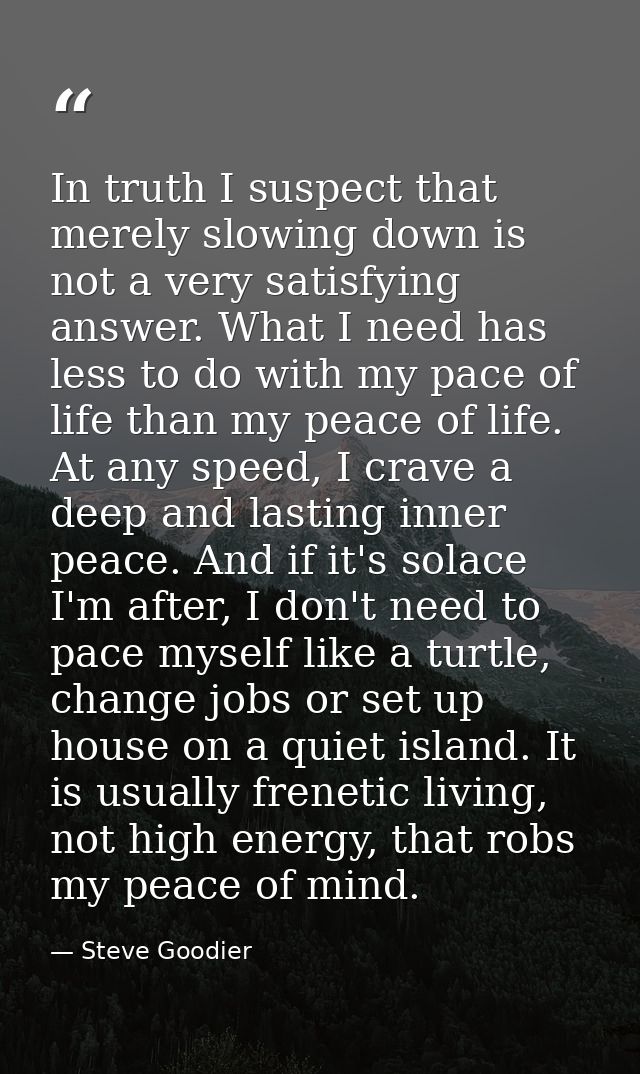In truth I suspect that merely slowing down is not a very satisfying answer. What I need has less to do with my pace of  — Steve Goodier