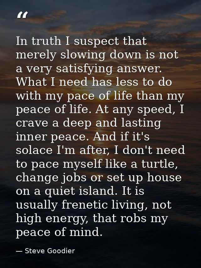 In truth I suspect that merely slowing down is not a very satisfying answer. What I need has less to do with my pace of  — Steve Goodier