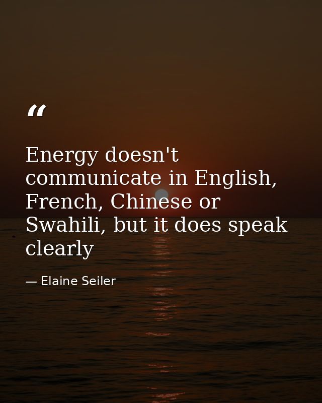 Energy doesn't communicate in English, French, Chinese or Swahili, but it does speak clearly — Elaine Seiler