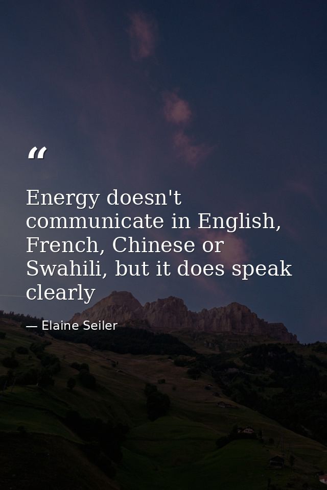 Energy doesn't communicate in English, French, Chinese or Swahili, but it does speak clearly — Elaine Seiler