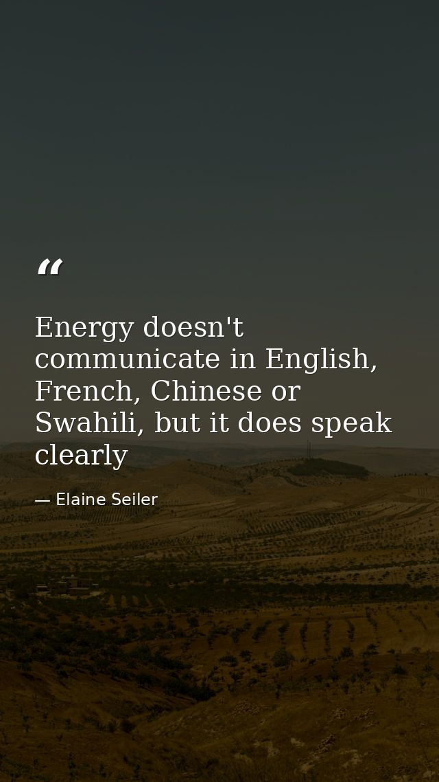 Energy doesn't communicate in English, French, Chinese or Swahili, but it does speak clearly — Elaine Seiler
