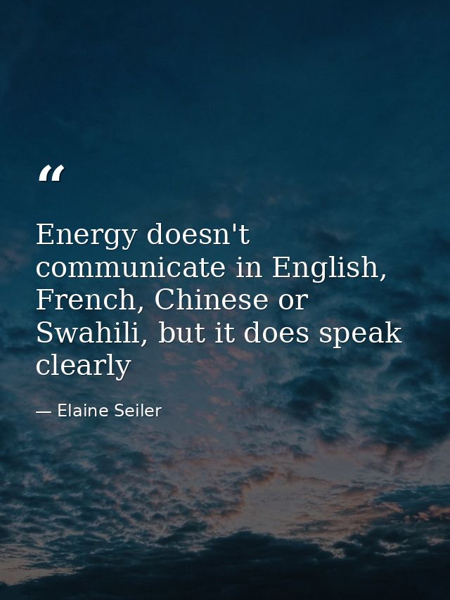 Energy doesn't communicate in English, French, Chinese or Swahili, but it does speak clearly — Elaine Seiler