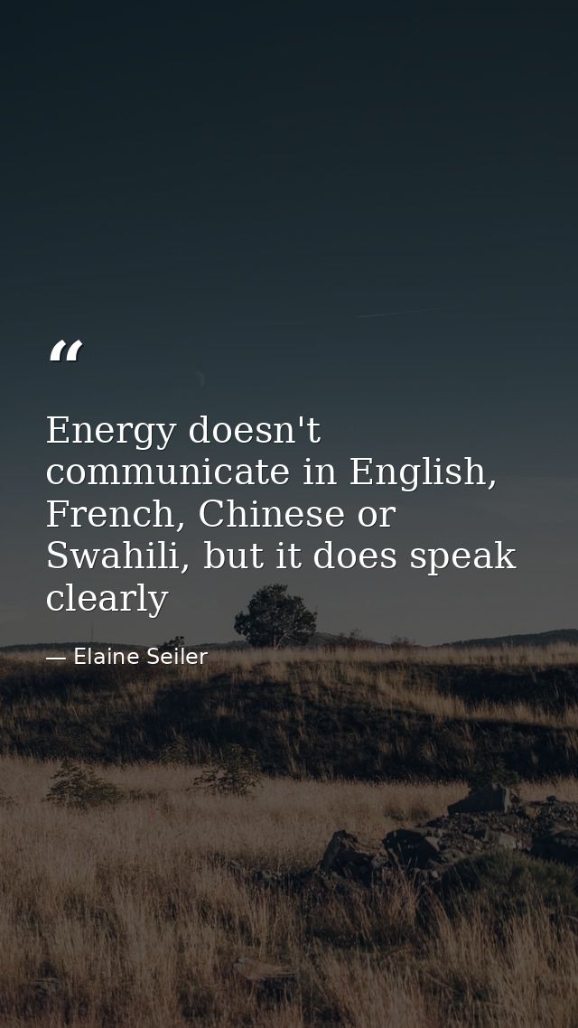 Energy doesn't communicate in English, French, Chinese or Swahili, but it does speak clearly — Elaine Seiler