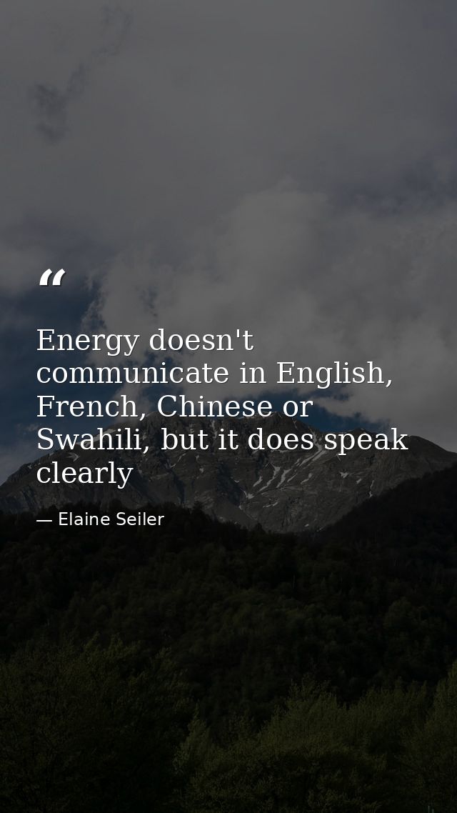 Energy doesn't communicate in English, French, Chinese or Swahili, but it does speak clearly — Elaine Seiler