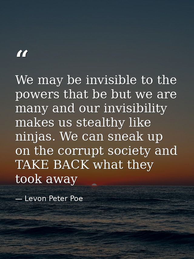 We may be invisible to the powers that be but we are many and our invisibility makes us stealthy like ninjas. We can sne — Levon Peter Poe