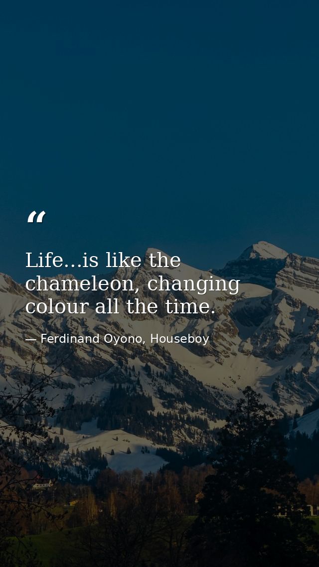 Life...is like the chameleon, changing colour all the time. — Ferdinand Oyono, Houseboy