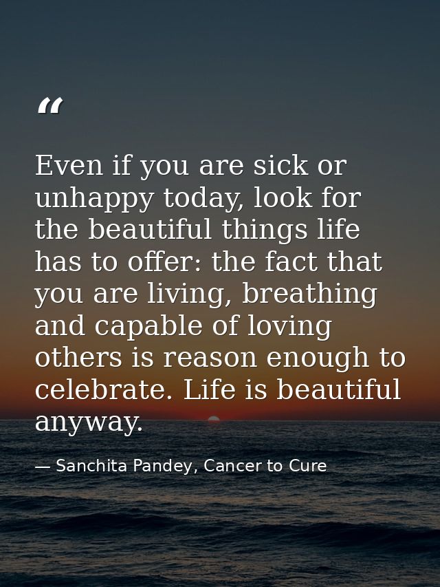 Even if you are sick or unhappy today, look for the beautiful things life has to offer: the fact that you are living, br — Sanchita Pandey, Cancer to Cure