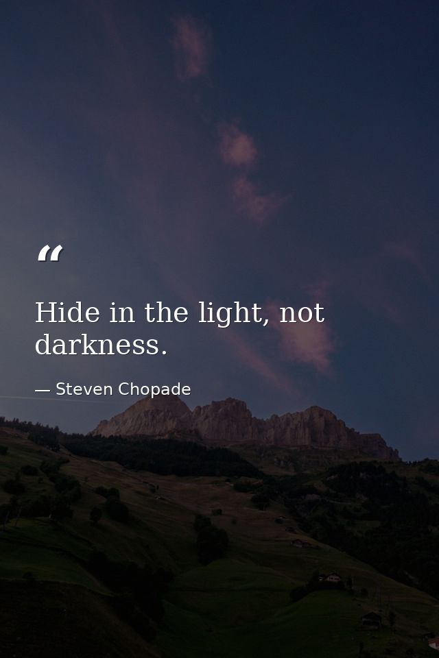 Hide in the light, not darkness. — Steven Chopade