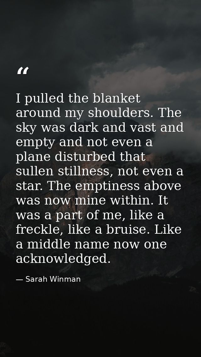 I pulled the blanket around my shoulders. The sky was dark and vast and empty and not even a plane disturbed that sullen — Sarah Winman