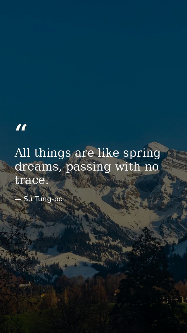 All things are like spring dreams, passing with no trace. — Su Tung-po