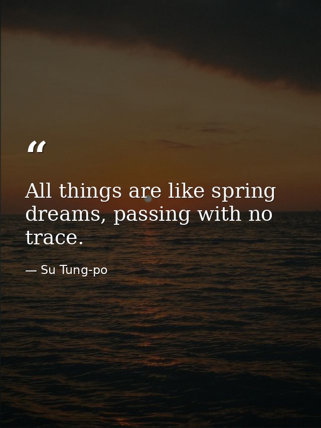 All things are like spring dreams, passing with no trace. — Su Tung-po