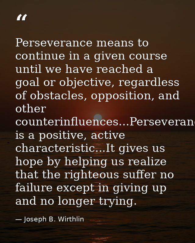 Perseverance means to continue in a given course until we have reached a goal or objective, regardless of obstacles, opp — Joseph B. Wirthlin