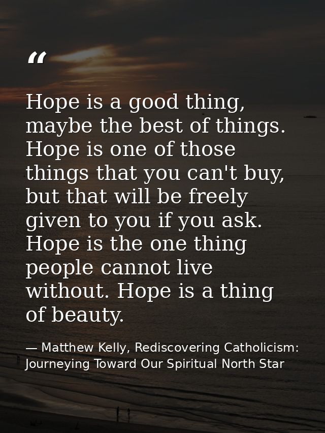 Hope is a good thing, maybe the best of things. Hope is one of those things that you can't buy, but that will be freely  — Matthew Kelly, Rediscovering Catholicism: Journeying Toward Our Spiritual North Star