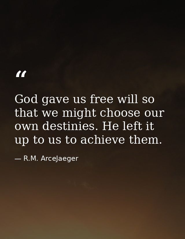 God gave us free will so that we might choose our own destinies. He left it up to us to achieve them. — R.M. ArceJaeger