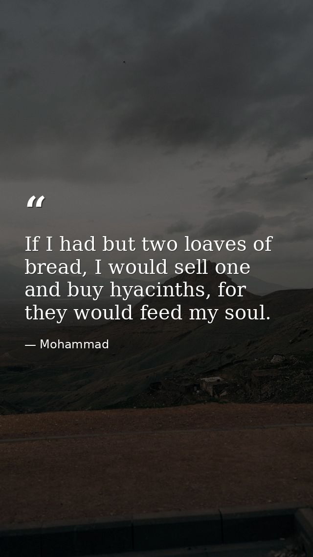 If I had but two loaves of bread, I would sell one and buy hyacinths, for they would feed my soul. — Mohammad