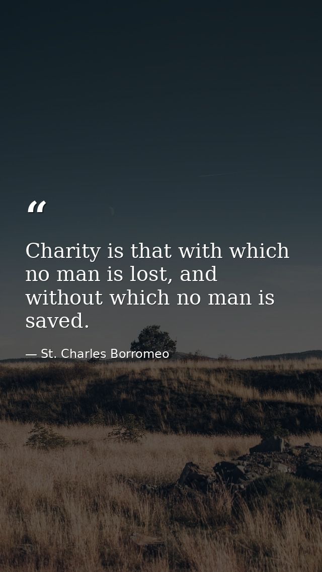 Charity is that with which no man is lost, and without which no man is saved. — St. Charles Borromeo
