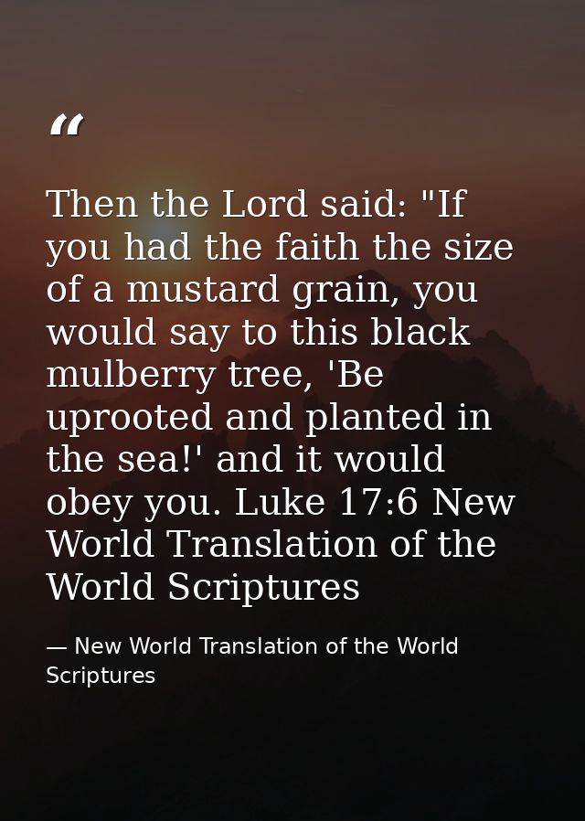 Then the Lord said: "If you had the faith the size of a mustard grain, you would say to this black mulberry tree, 'Be up — New World Translation of the World Scriptures