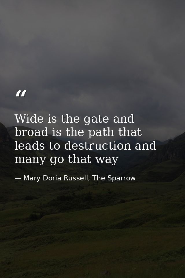 Wide is the gate and broad is the path that leads to destruction and many go that way — Mary Doria Russell, The Sparrow
