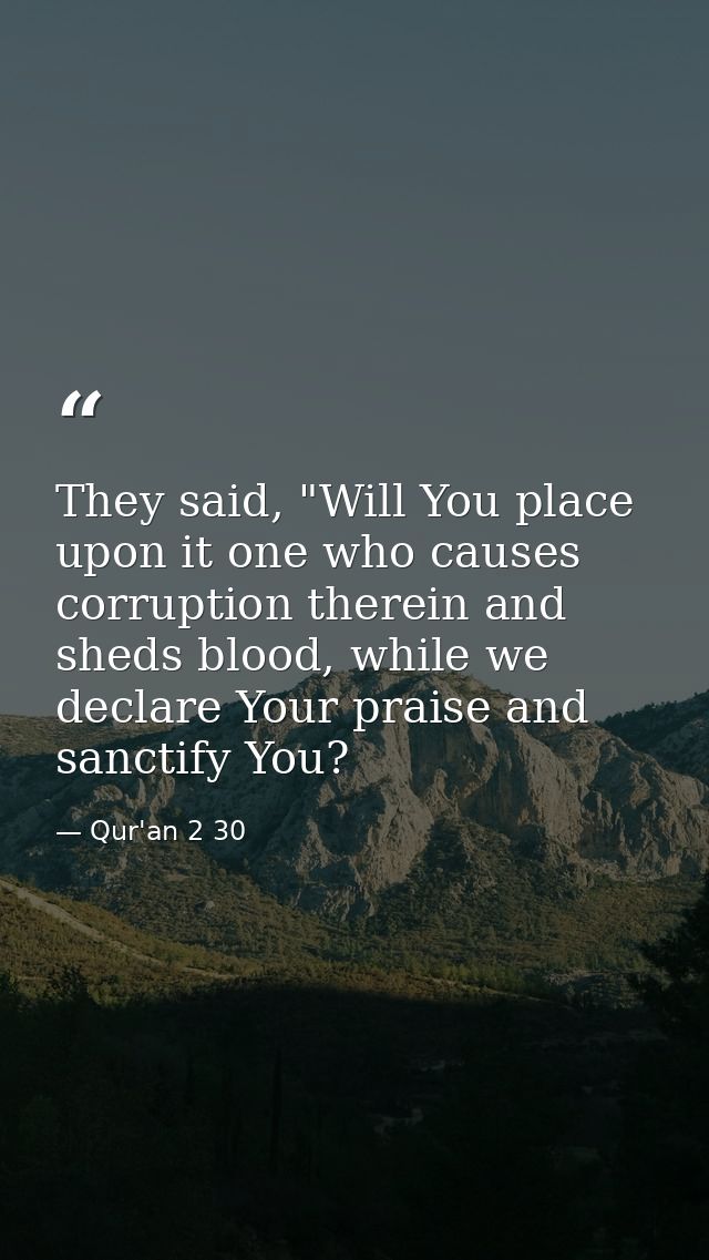 They said, "Will You place upon it one who causes corruption therein and sheds blood, while we declare Your praise and s — Qur'an 2 30