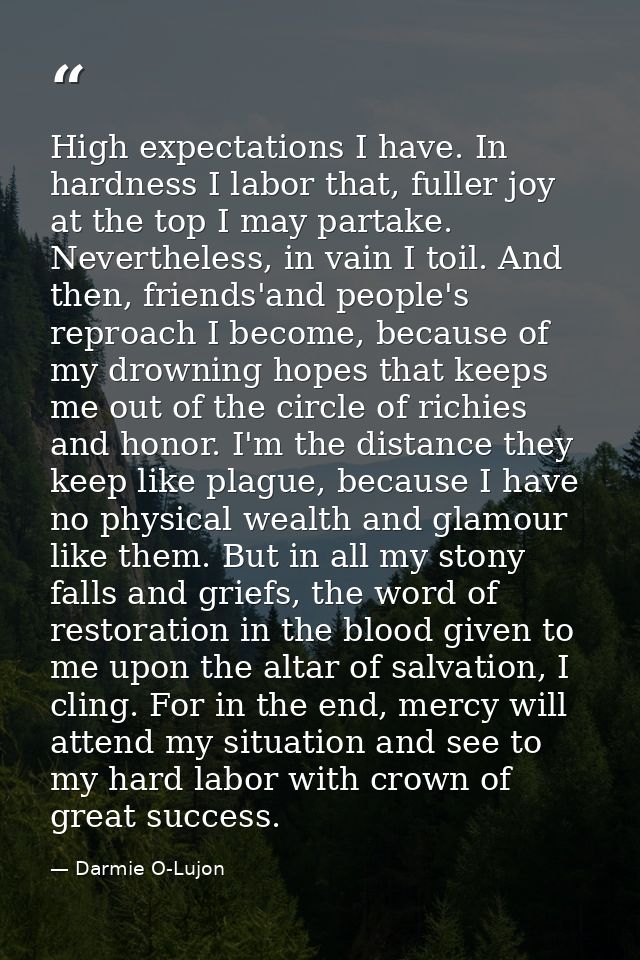 High expectations I have. In hardness I labor that, fuller joy at the top I may partake. Nevertheless, in vain I toil. A — Darmie O-Lujon