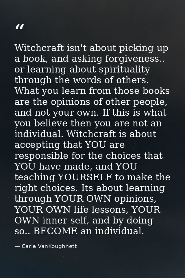 Witchcraft isn't about picking up a book, and asking forgiveness.. or learning about spirituality through the words of o — Carla VanKoughnett