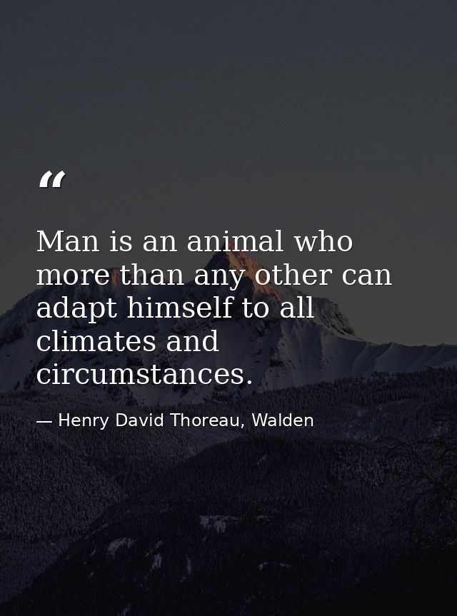 Man is an animal who more than any other can adapt himself to all climates and circumstances. — Henry David Thoreau, Walden