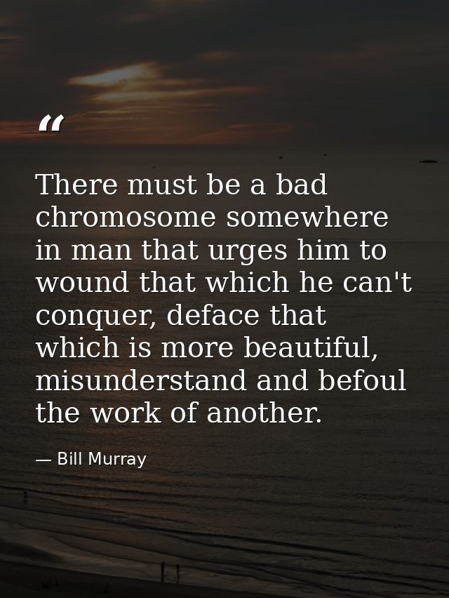 There must be a bad chromosome somewhere in man that urges him to wound that which he can't conquer, deface that which i — Bill Murray
