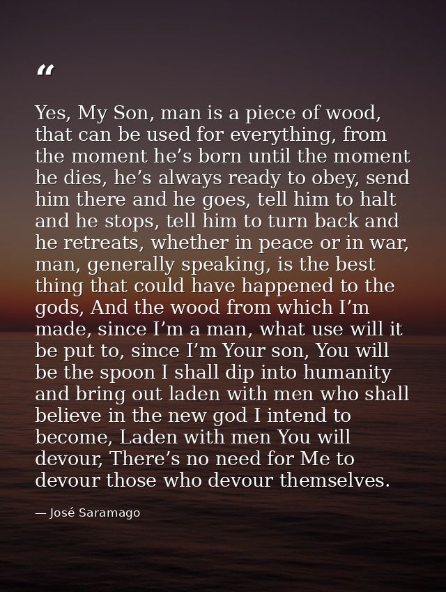 Yes, My Son, man is a piece of wood, that can be used for everything, from the moment he’s born until the moment he dies — José Saramago