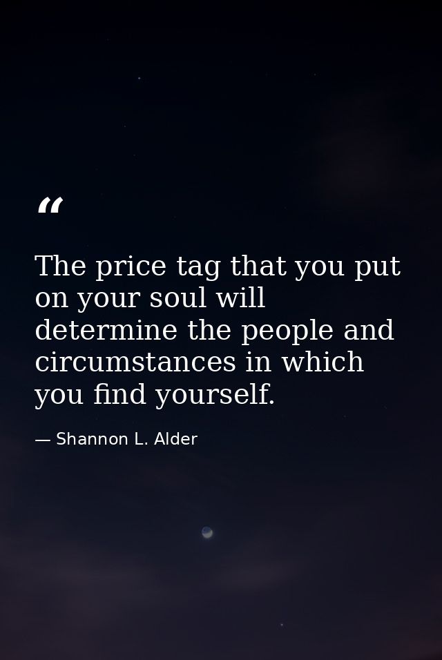 The price tag that you put on your soul will determine the people and circumstances in which you find yourself. — Shannon L. Alder