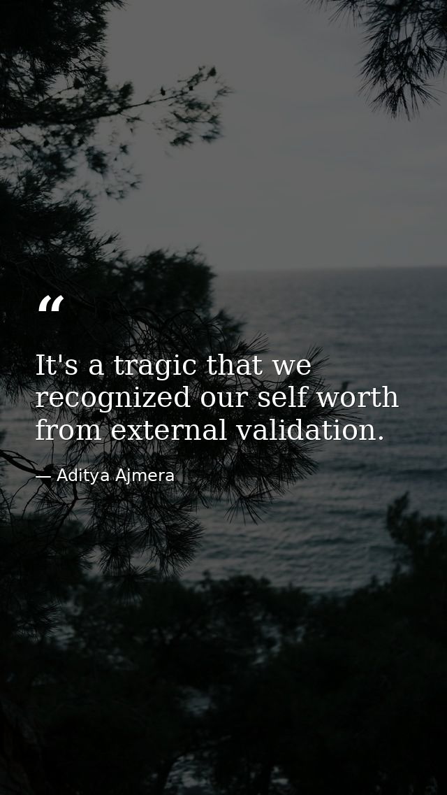 It's a tragic that we recognized our self worth from external validation. — Aditya Ajmera