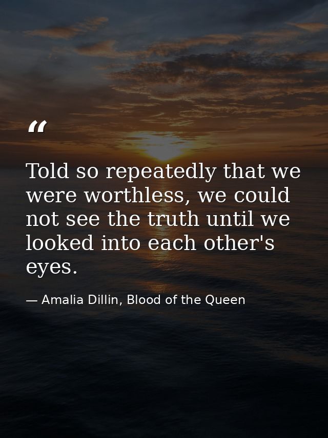 Told so repeatedly that we were worthless, we could not see the truth until we looked into each other's eyes. — Amalia Dillin, Blood of the Queen