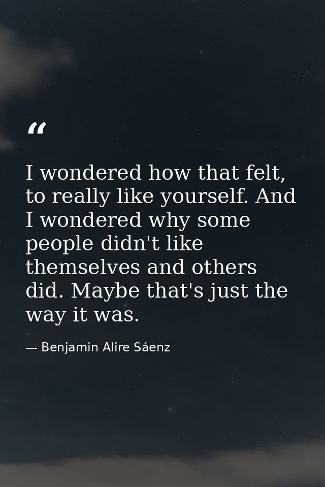 I wondered how that felt, to really like yourself. And I wondered why some people didn't like themselves and others did. — Benjamin Alire Sáenz
