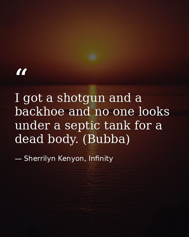 I got a shotgun and a backhoe and no one looks under a septic tank for a dead body. (Bubba) — Sherrilyn Kenyon, Infinity