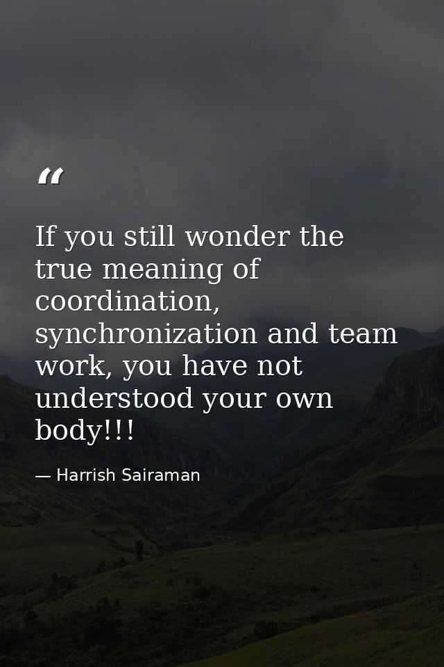 If you still wonder the true meaning of coordination, synchronization and team work, you have not understood your own bo — Harrish Sairaman