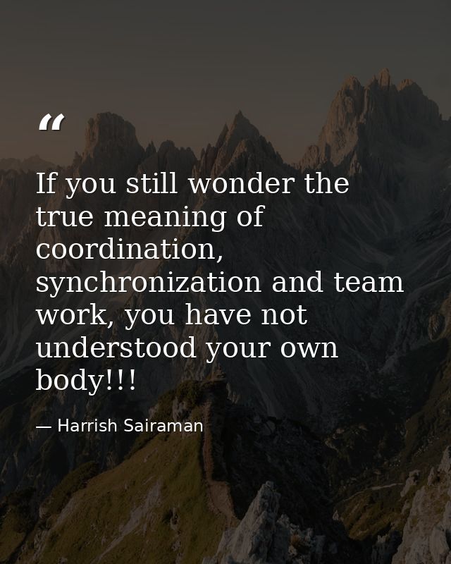 If you still wonder the true meaning of coordination, synchronization and team work, you have not understood your own bo — Harrish Sairaman