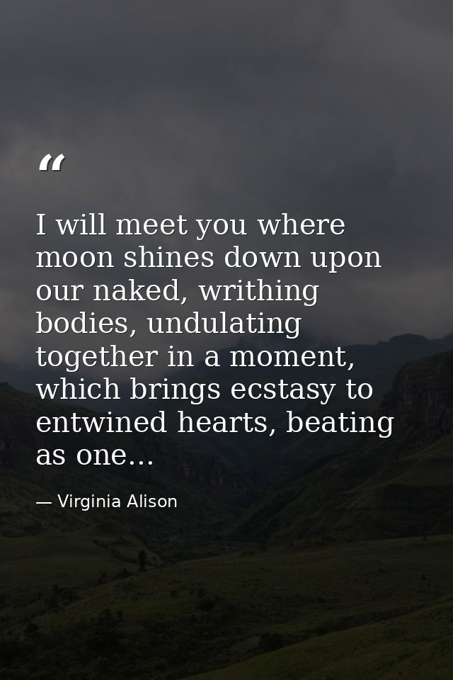 I will meet you where moon shines down upon our naked, writhing bodies, undulating together in a moment, which brings ec — Virginia Alison