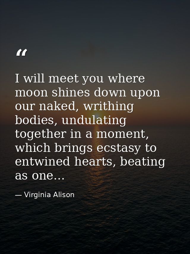 I will meet you where moon shines down upon our naked, writhing bodies, undulating together in a moment, which brings ec — Virginia Alison