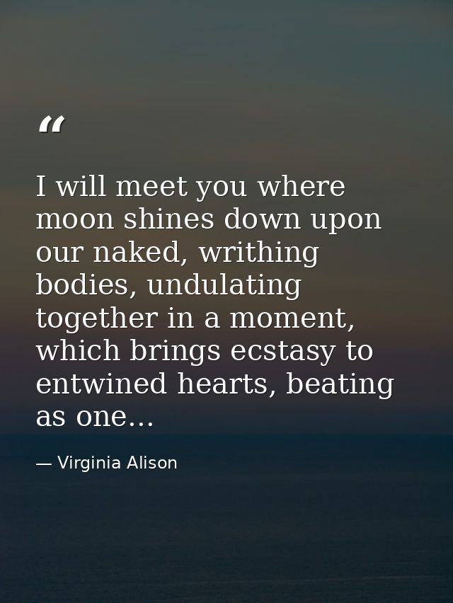 I will meet you where moon shines down upon our naked, writhing bodies, undulating together in a moment, which brings ec — Virginia Alison