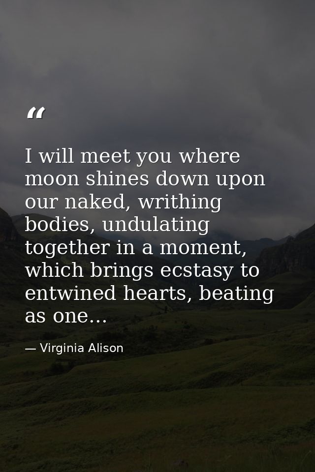 I will meet you where moon shines down upon our naked, writhing bodies, undulating together in a moment, which brings ec — Virginia Alison