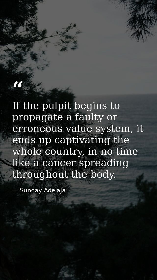 If the pulpit begins to propagate a faulty or erroneous value system, it ends up captivating the whole country, in no ti — Sunday Adelaja
